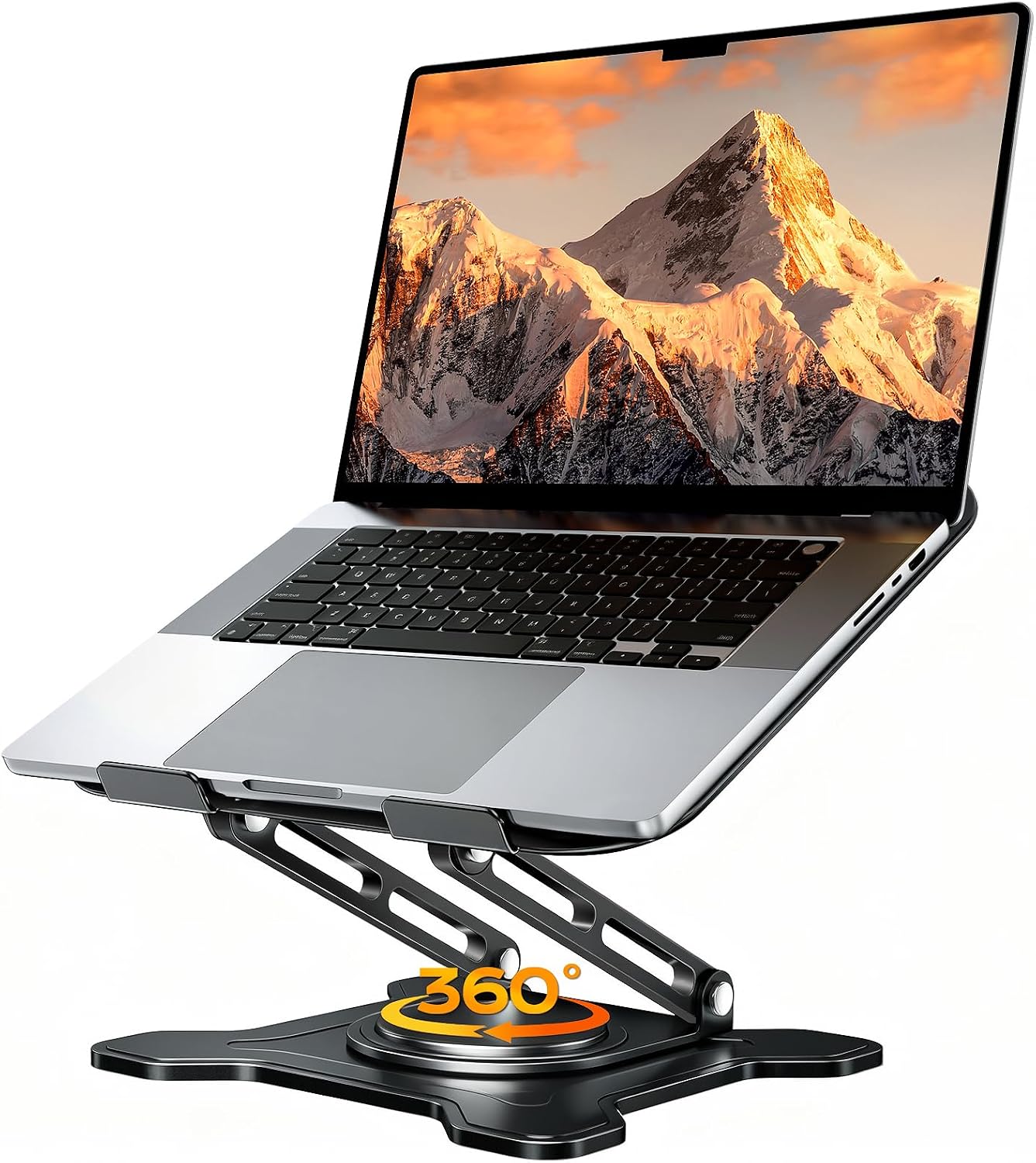 360-Degree Rotating Laptop Stand — Foldable Metal Riser, Black