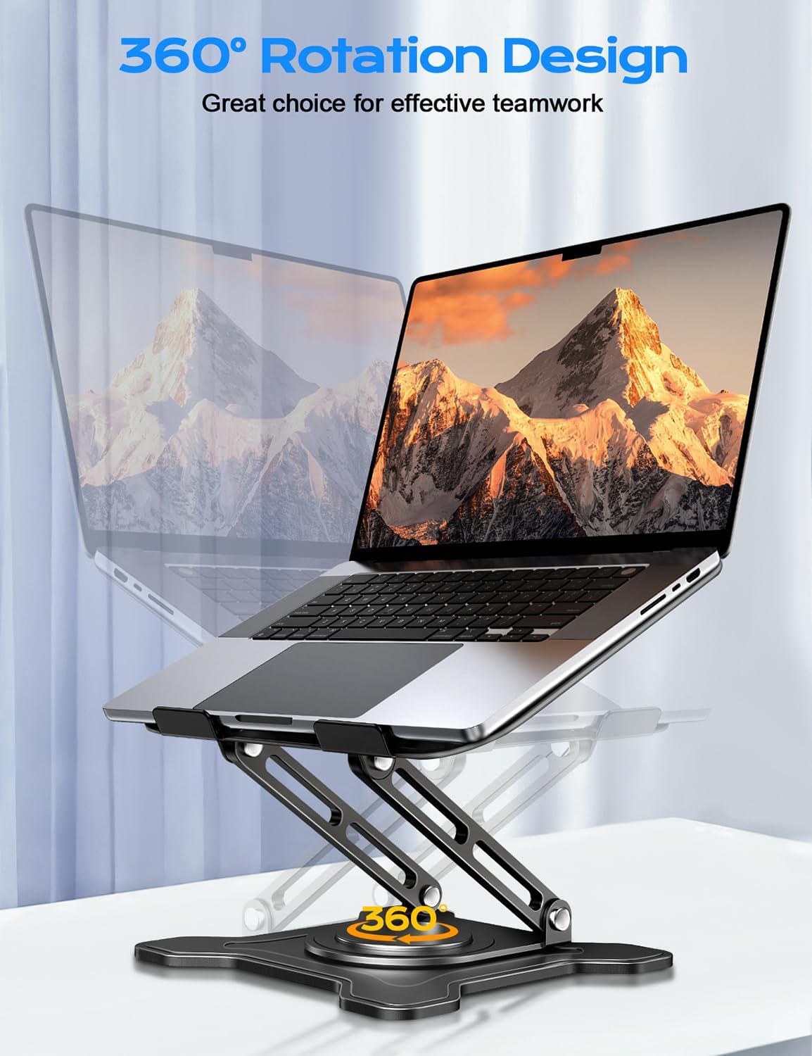 360-Degree Rotating Laptop Stand — Foldable Metal Riser, Black
