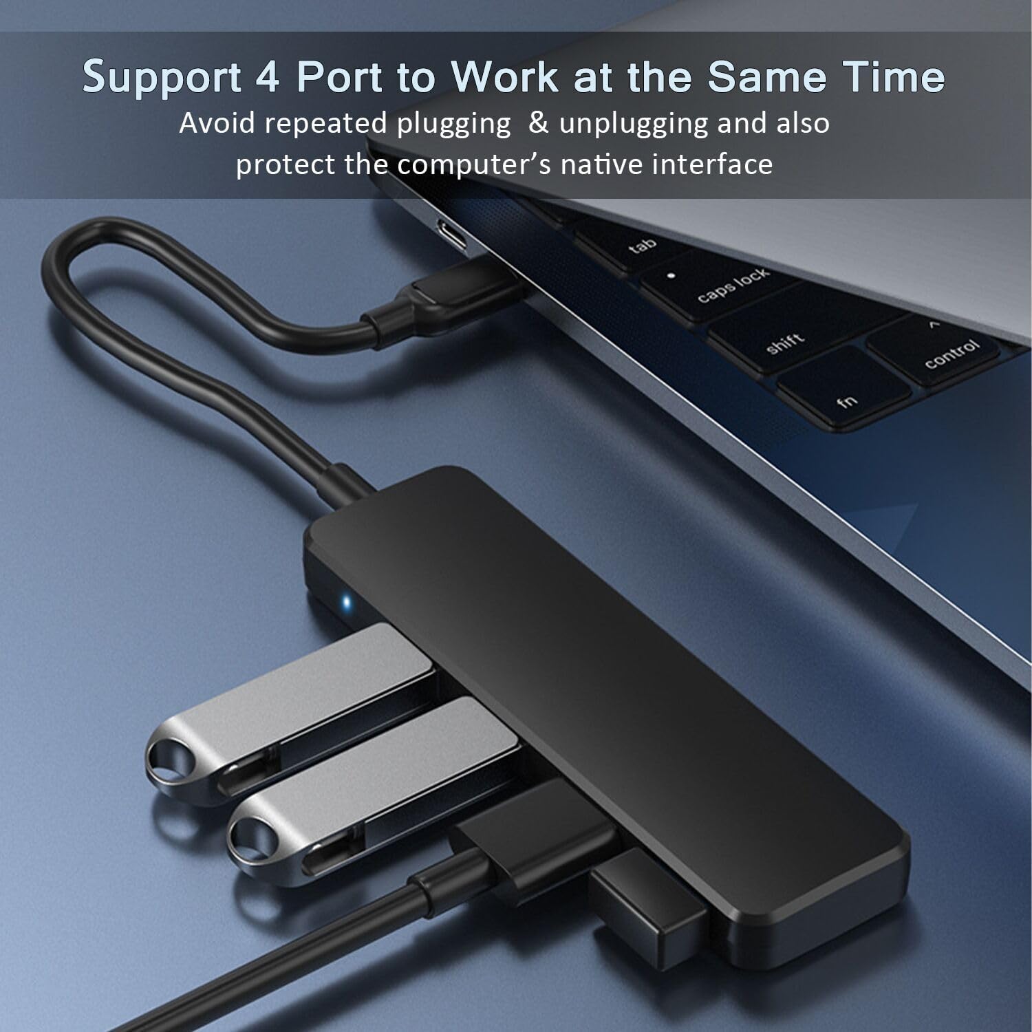 4-Port USB Hub — Compact 1-to-4 Splitter for Laptop and PC