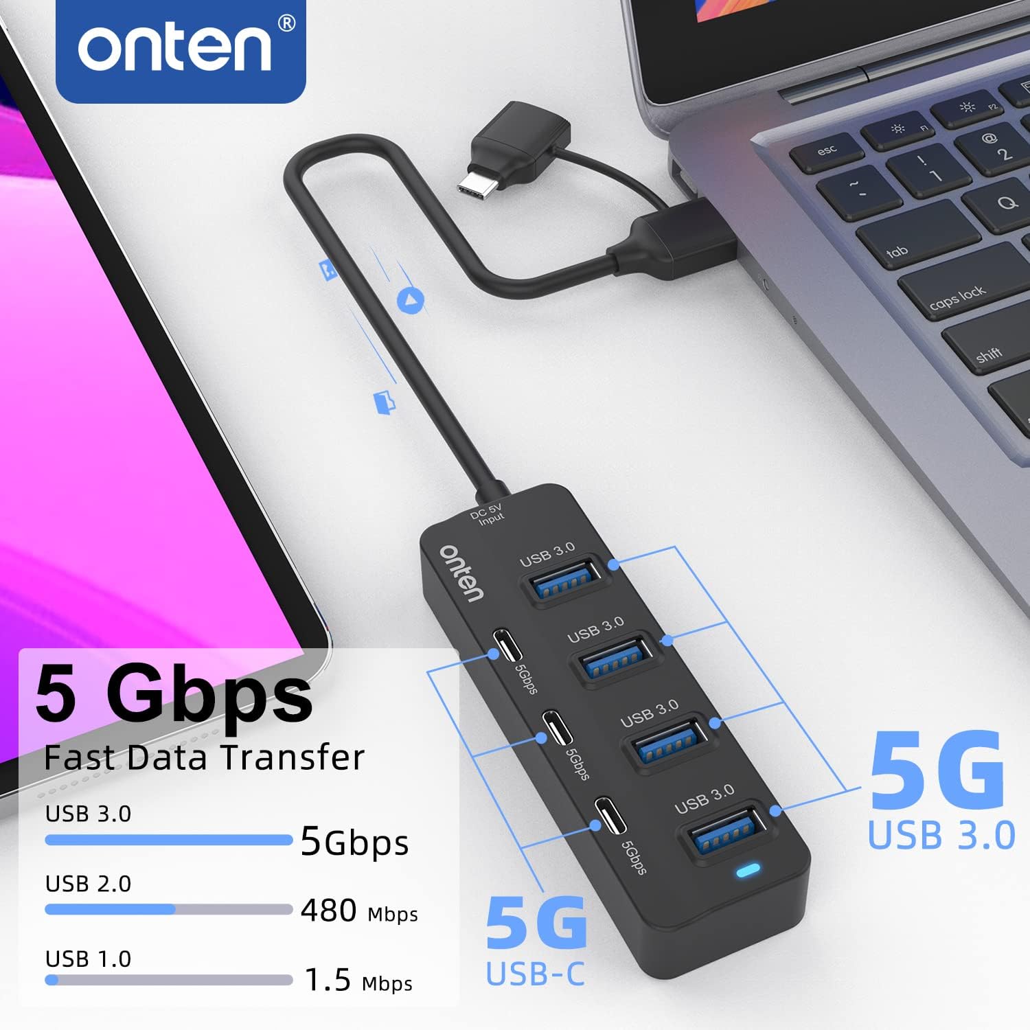 7-Port USB-C Hub with USB-A and USB-C Outputs