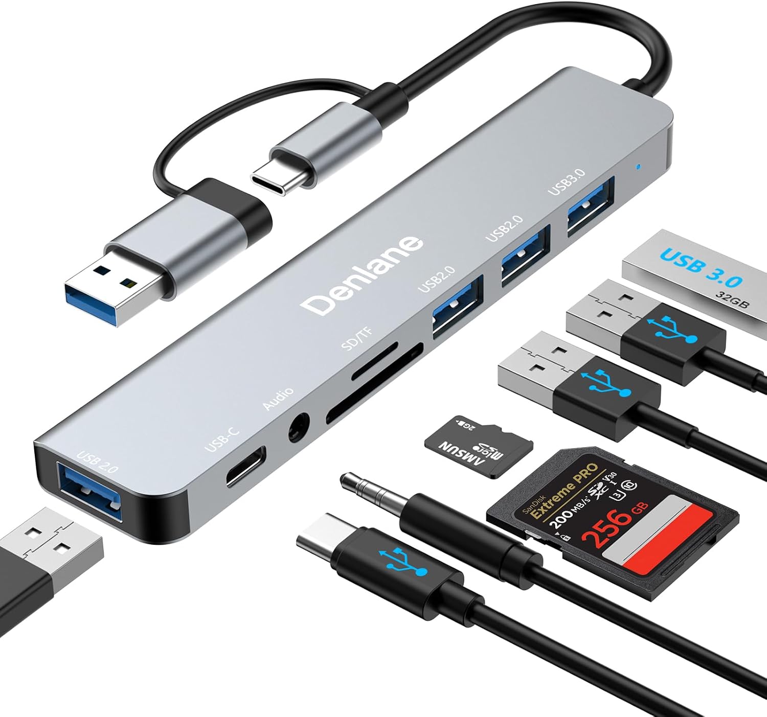 8-in-2 USB-C and USB-A Hub with Card Reader
