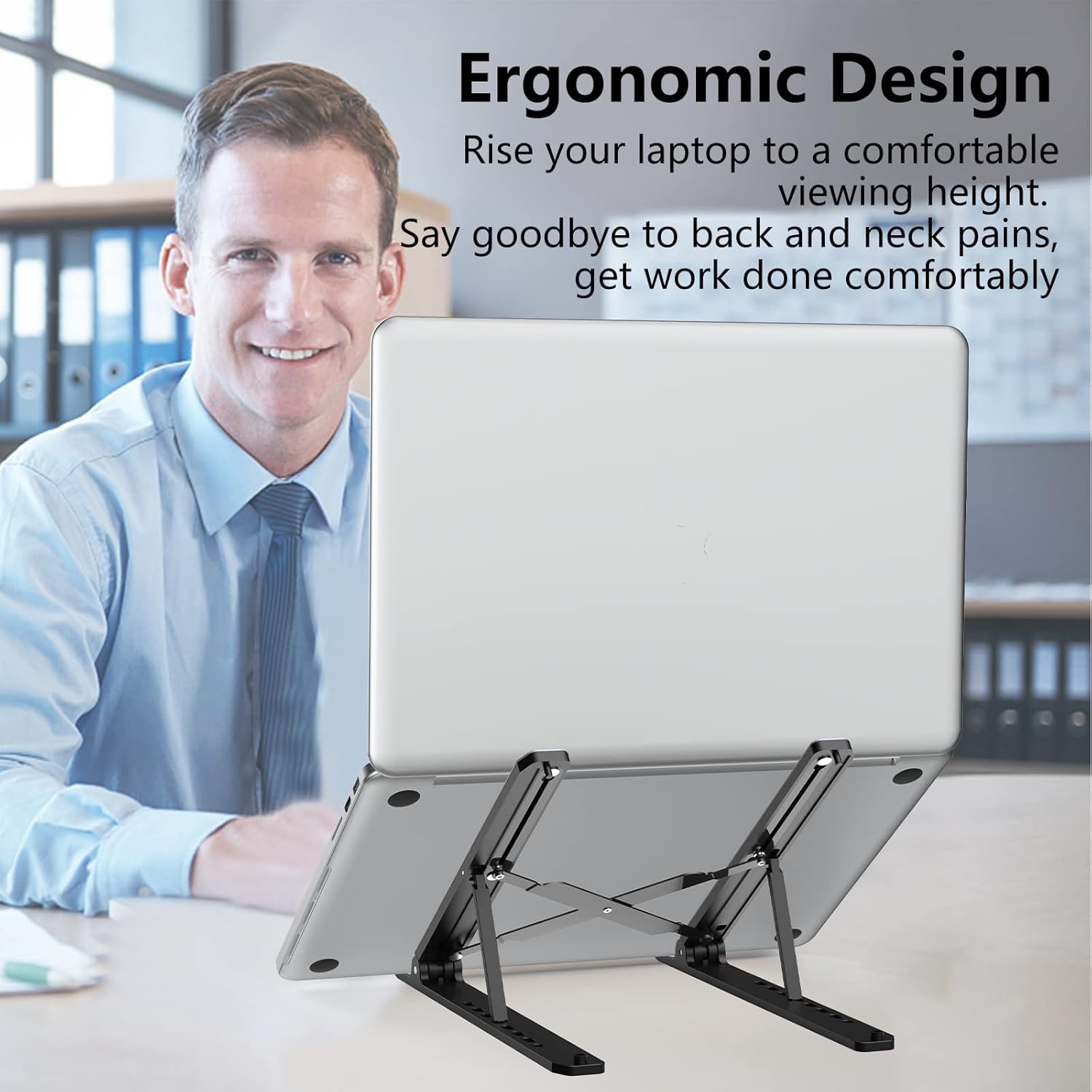 Adjustable Laptop Stand — Foldable ABS and Silicone Notebook Holder, Black
