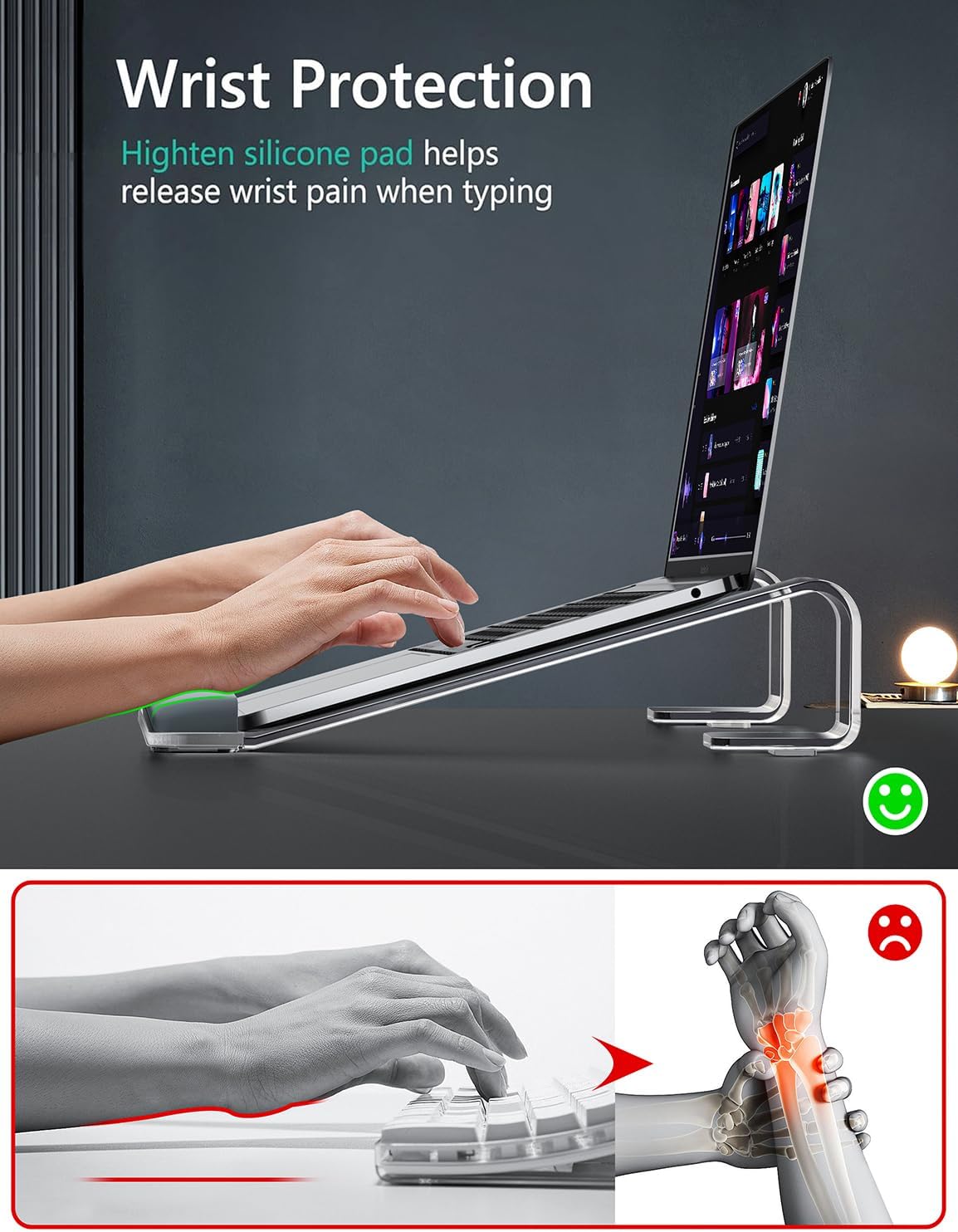 Clear Acrylic Laptop Stand with Wrist Rest — Detachable