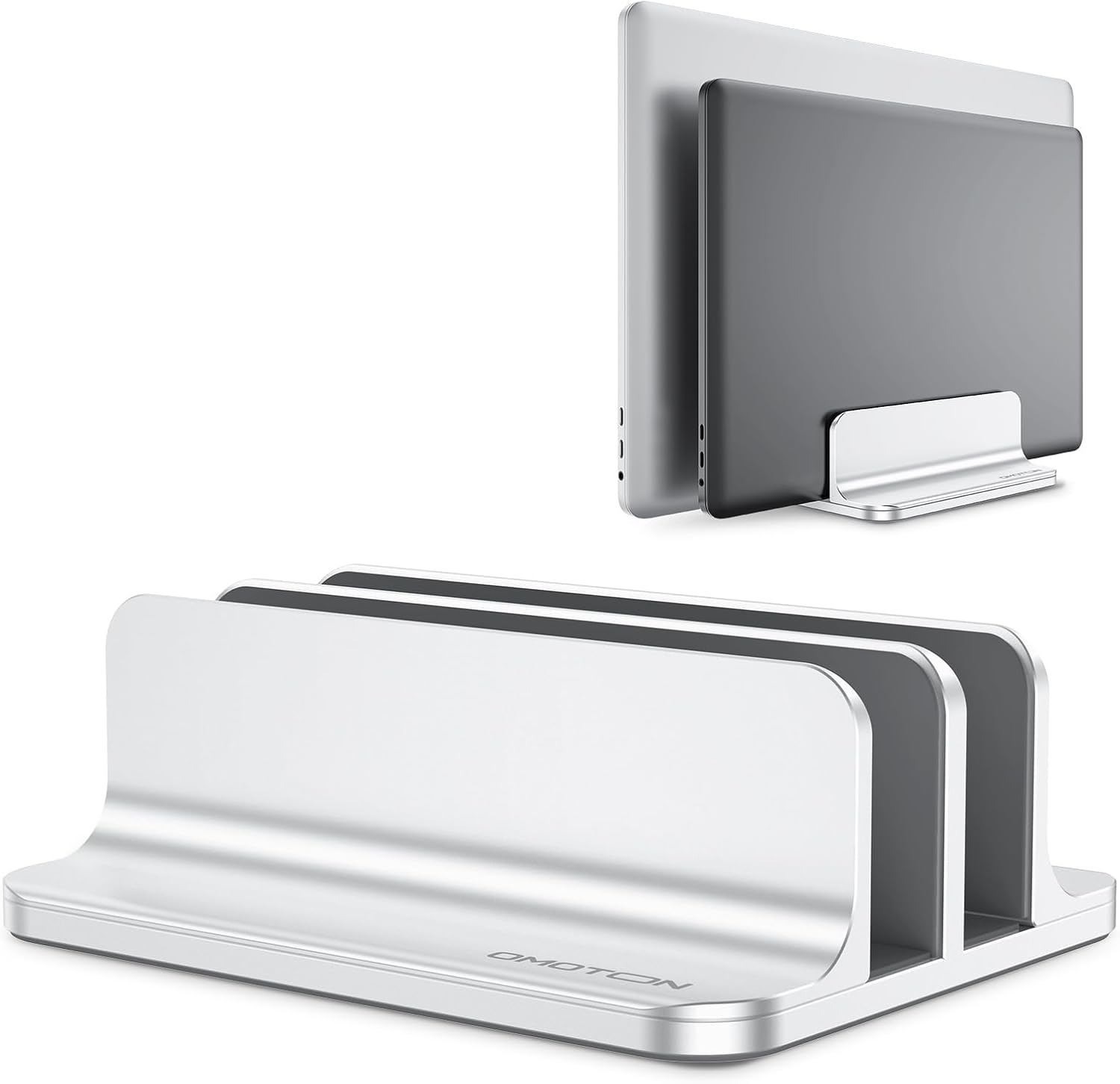 Dual Vertical Laptop Stand — Aluminium Rack, Silver