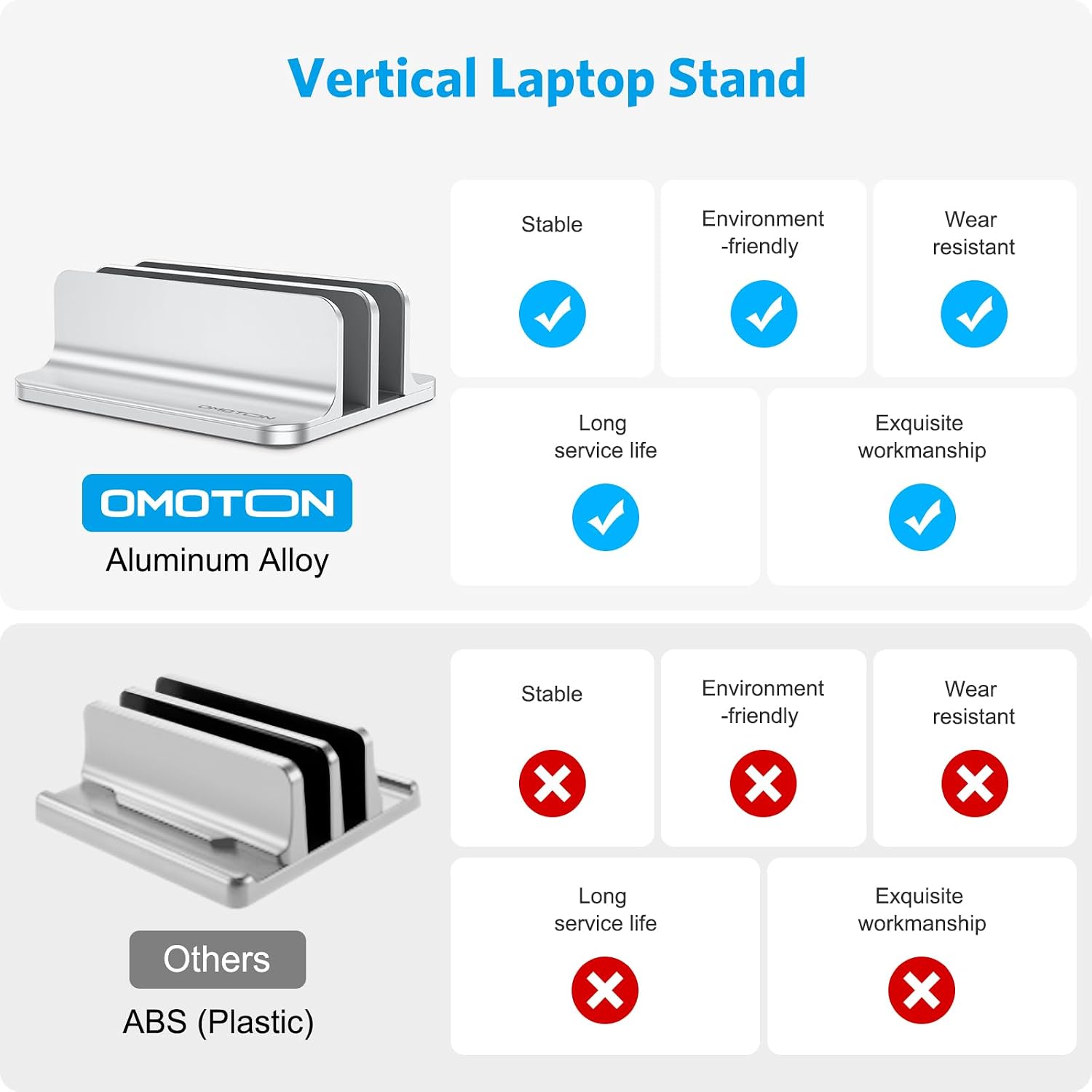 Dual Vertical Laptop Stand — Aluminium Rack, Silver