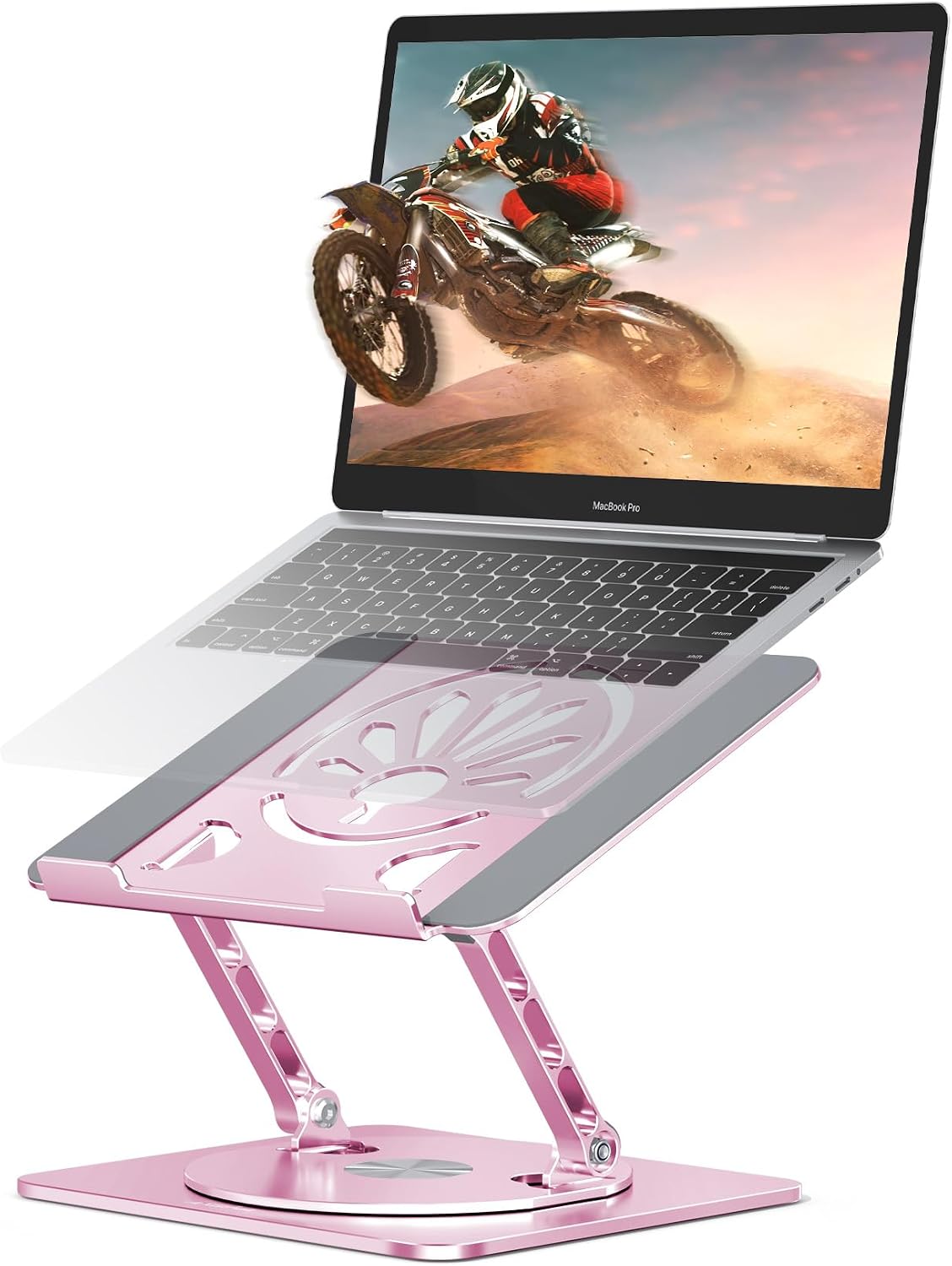Rotating Aluminium Laptop Stand — Adjustable Height, Pink