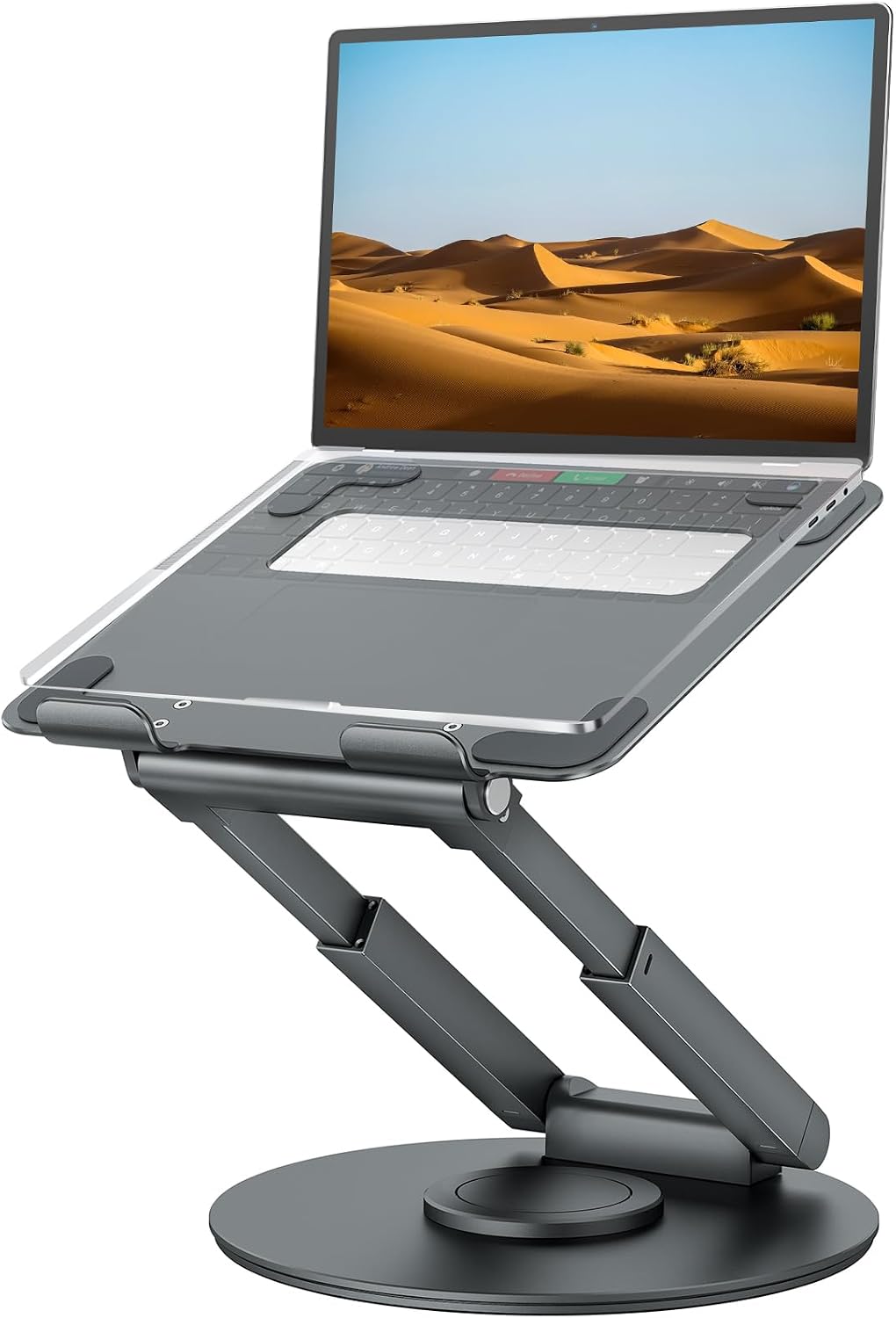 Telescopic Laptop Stand with 360-Degree Swivel — Sit to Stand Riser