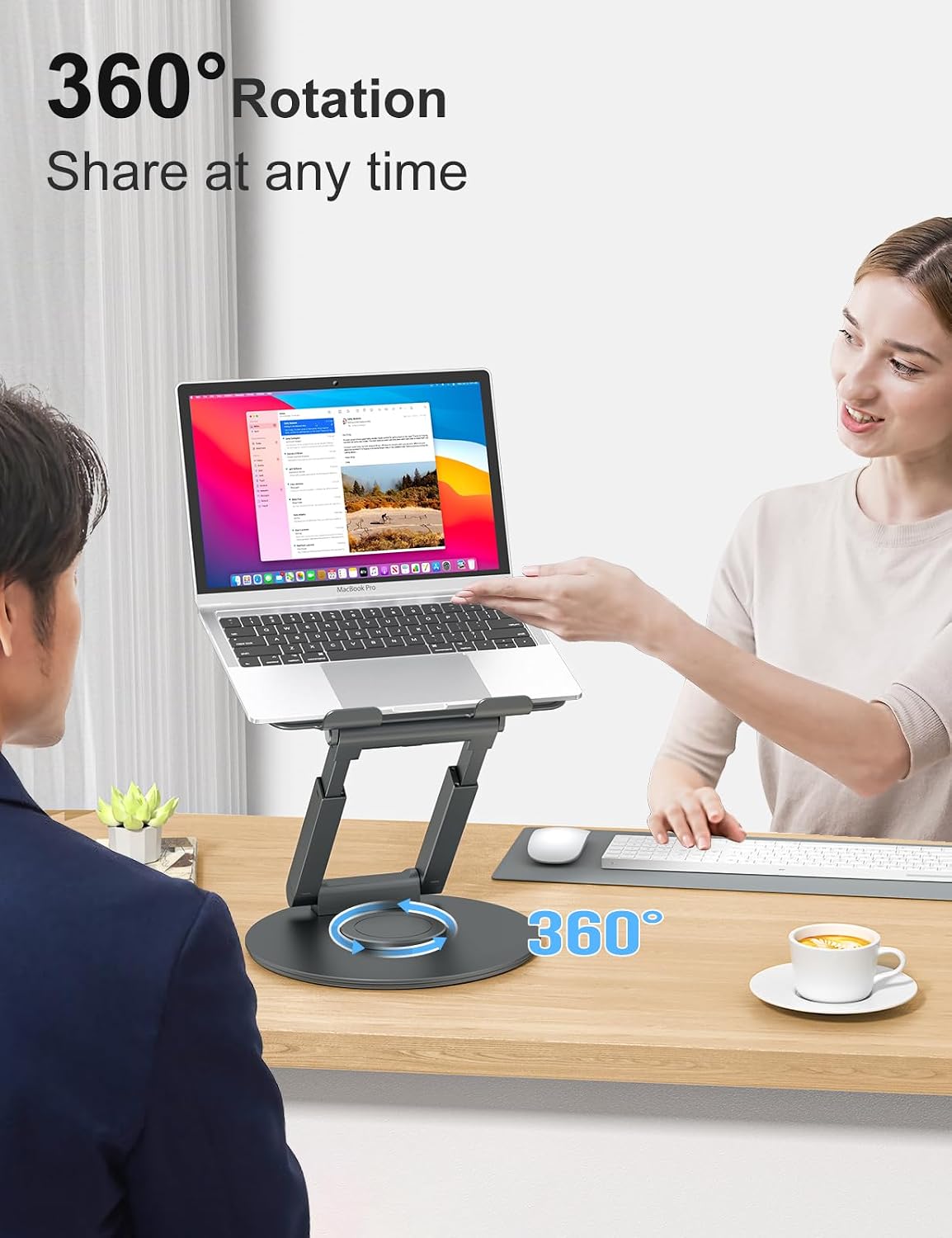 Telescopic Laptop Stand with 360-Degree Swivel — Sit to Stand Riser