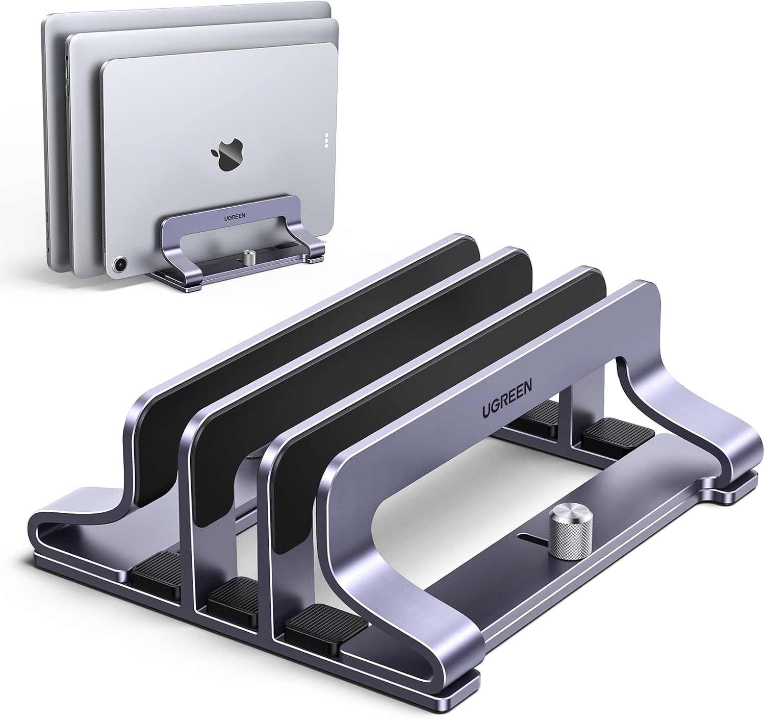 Three-Slot Vertical Laptop Stand — Adjustable Aluminium Desk Holder